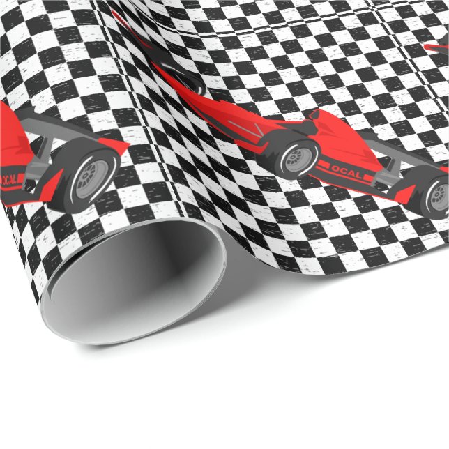 Checkered Black-white Race Car Wrapping Paper (Roll Corner)