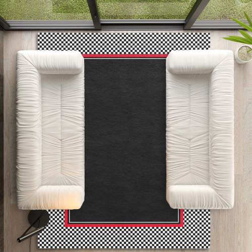 Checkered Black White Red Area Rug