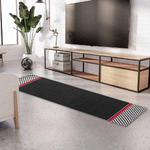 Checkered Black White Red Runner Rug