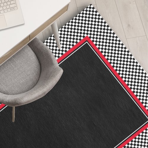 Checkered Black White Red Small Area Rug 5 x 3