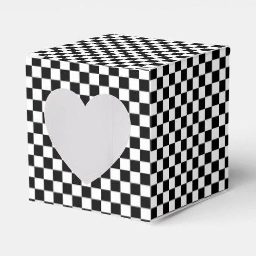 Checkered Black_white_Square Heart Favor Box