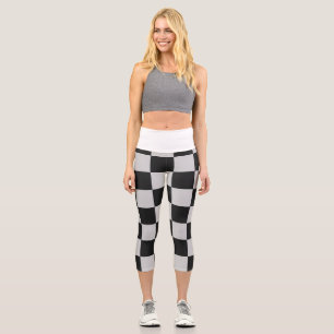 Checkered Black & White Squares or CUSTOM COLOR Capri Leggings