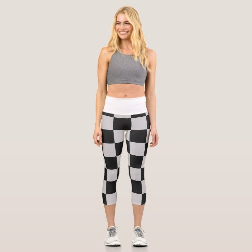 Checkered Black  White Squares or CUSTOM COLOR Capri Leggings