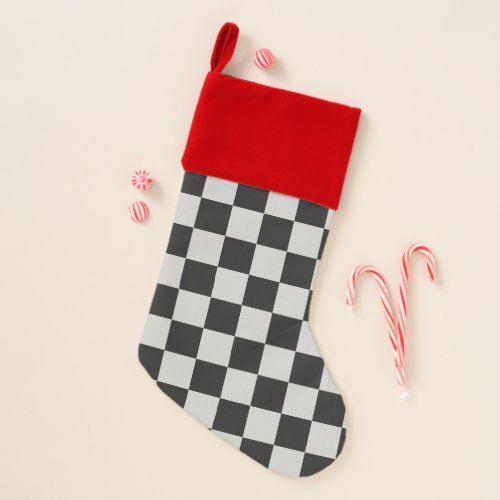 Checkered Black  White Squares or CUSTOM COLOR Christmas Stocking