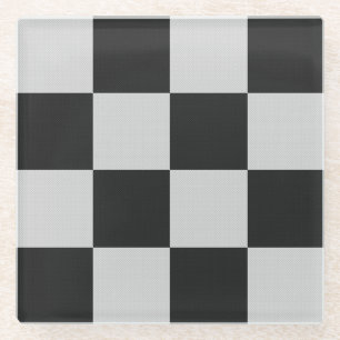 Checkered Black & White Squares or CUSTOM COLOR Glass Coaster