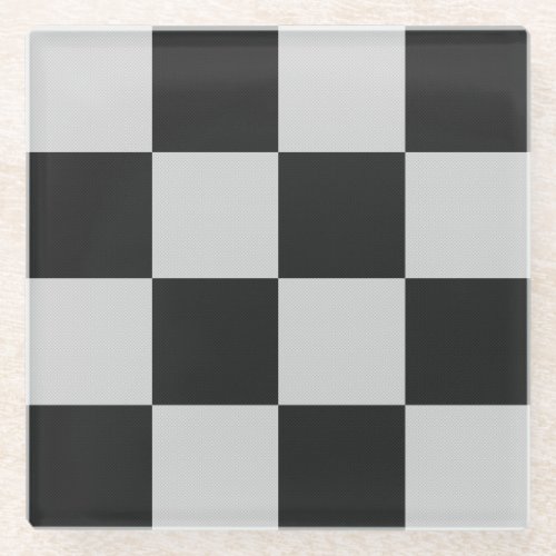 Checkered Black  White Squares or CUSTOM COLOR Glass Coaster