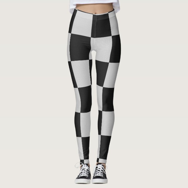 Checkered Black & White Squares or CUSTOM COLOR Leggings (Front)