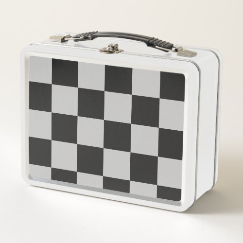 Checkered Black  White Squares or CUSTOM COLOR Metal Lunch Box