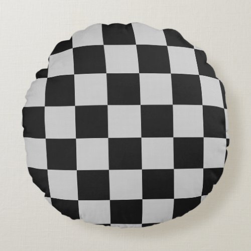 Checkered Black  White Squares or CUSTOM COLOR Round Pillow