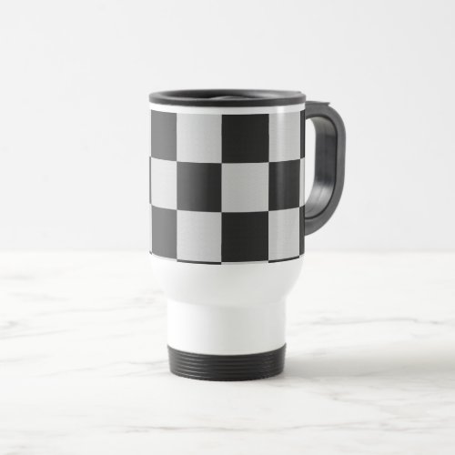 Checkered Black  White Squares or CUSTOM COLOR Travel Mug