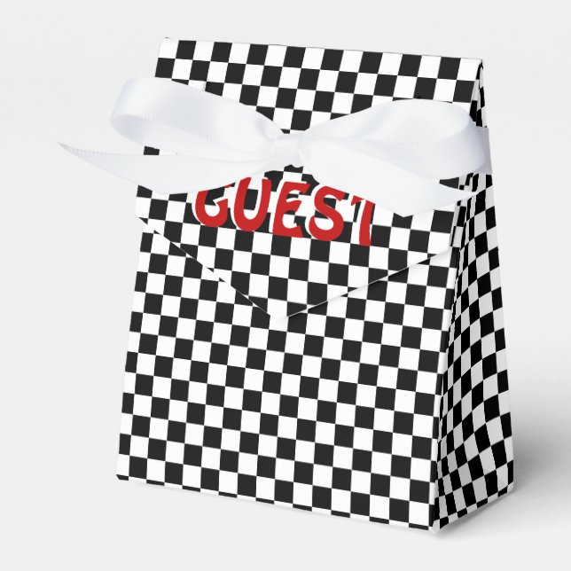 Checkered Black-white-Tent Style Favor Box (Front Side)
