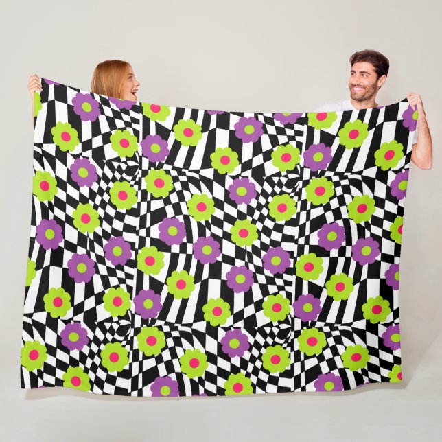 Checkered Blanket With Lime and Purple Flowers (In Situ)