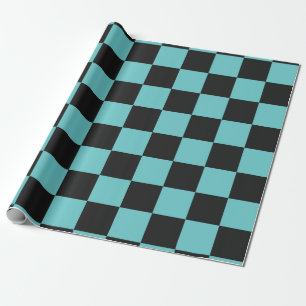Checkered Blue and Black Wrapping Paper