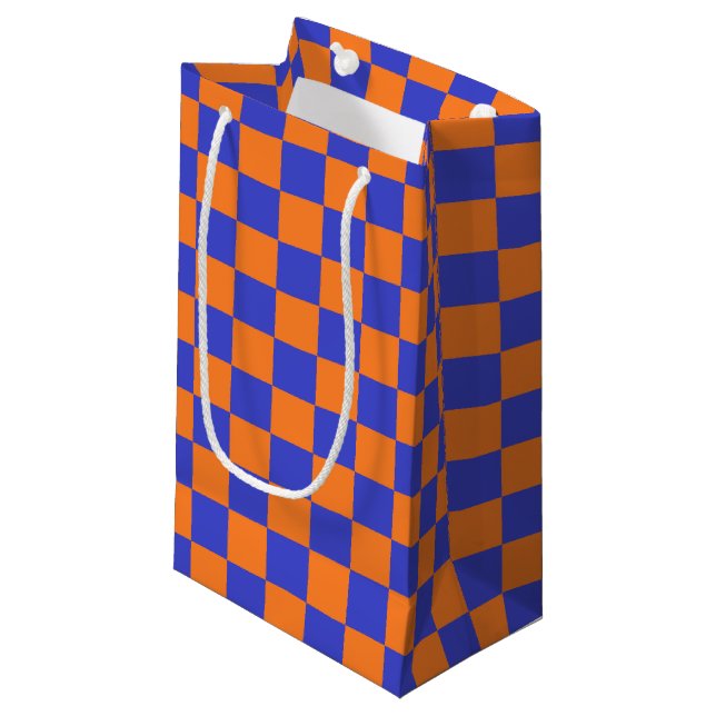 Checkered Blue and Orange Small Gift Bag (Front Angled)