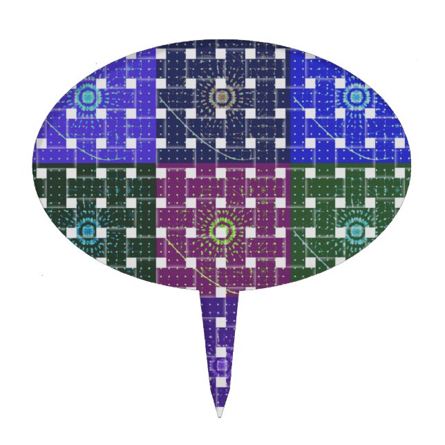 Checkered Blue and Purple Art Print Cake Topper (Front)