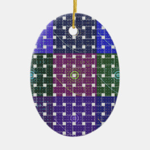 Checkered Blue and Purple Art Print Ceramic Ornament