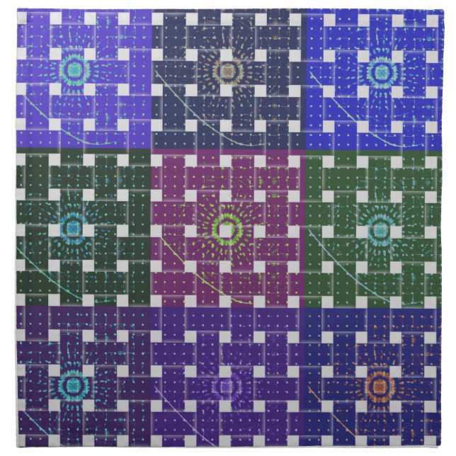 Checkered Blue and Purple Art Print Cloth Napkin (Front)