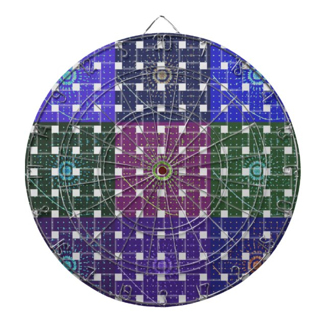 Checkered Blue and Purple Art Print Dartboard (Front)