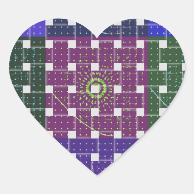 Checkered Blue and Purple Art Print Heart Sticker (Front)