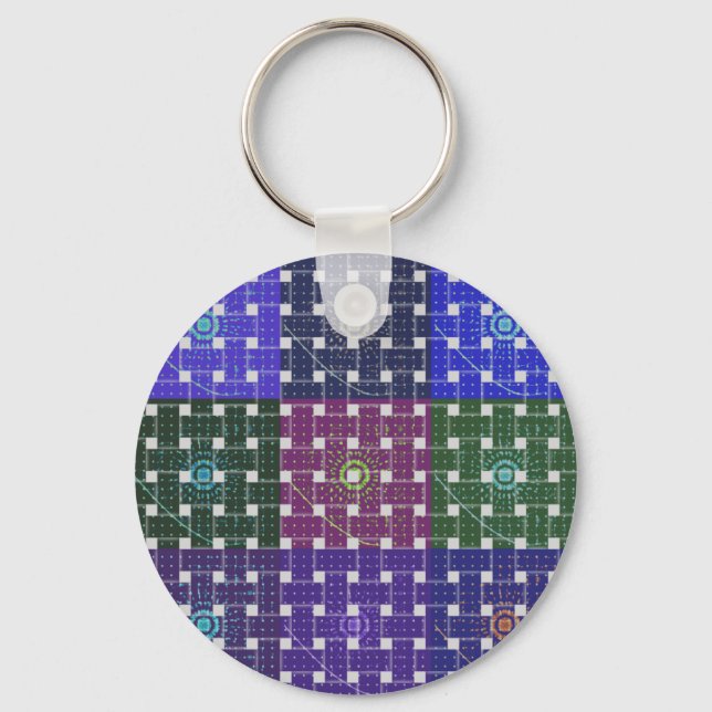 Checkered Blue and Purple Art Print Keychain (Front)