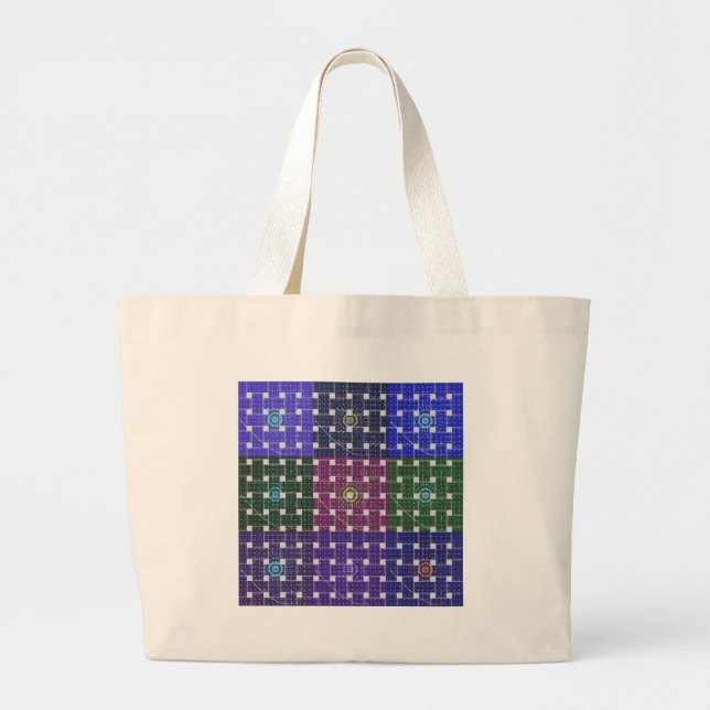 Checkered Blue and Purple Art Print Large Tote Bag (Front)