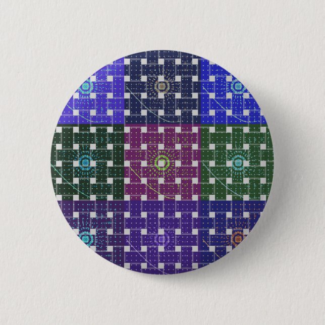 Checkered Blue and Purple Art Print Pinback Button (Front)