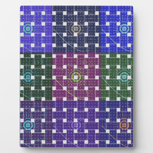 Checkered Blue and Purple Art Print Plaque (Front)