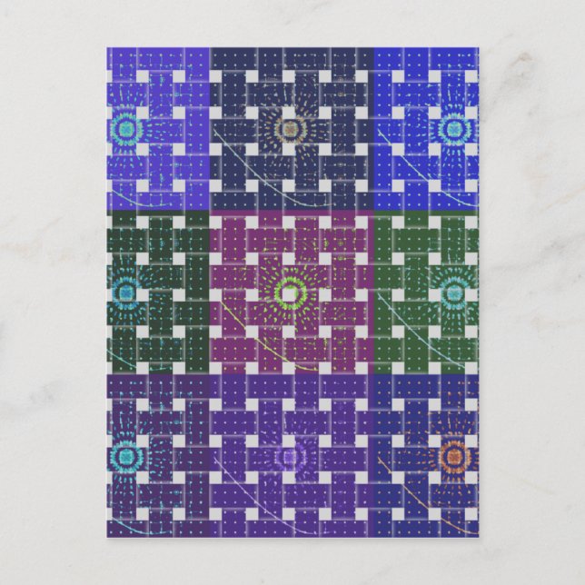 Checkered Blue and Purple Art Print Postcard (Front)