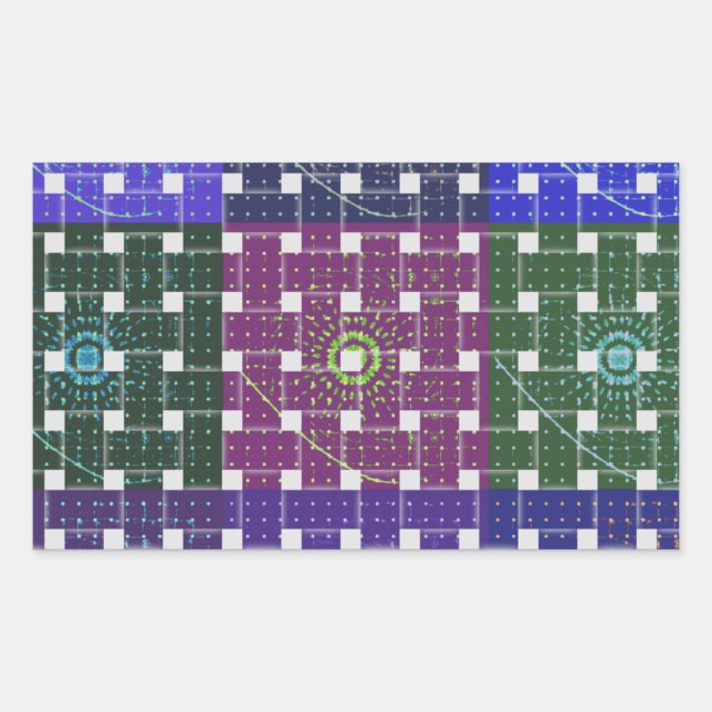 Checkered Blue and Purple Art Print Rectangular Sticker (Front)