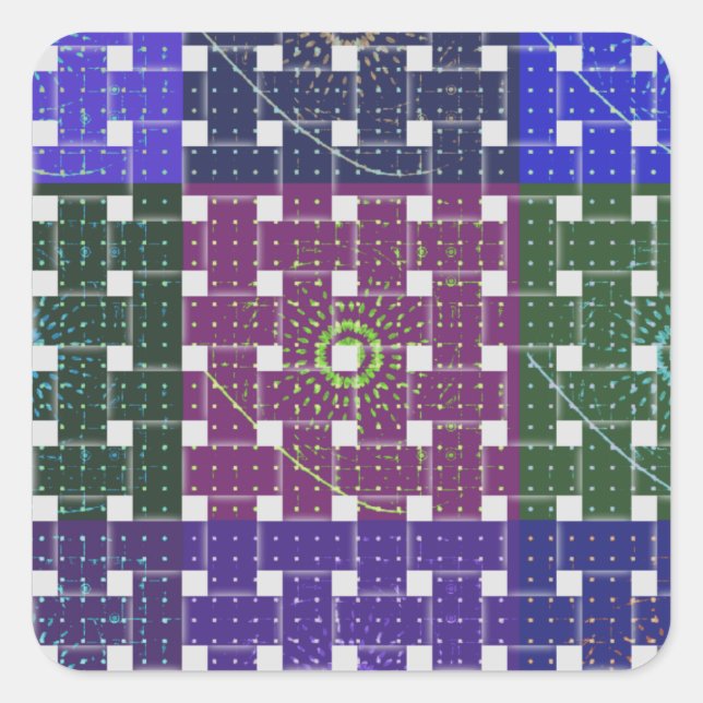 Checkered Blue and Purple Art Print Square Sticker (Front)