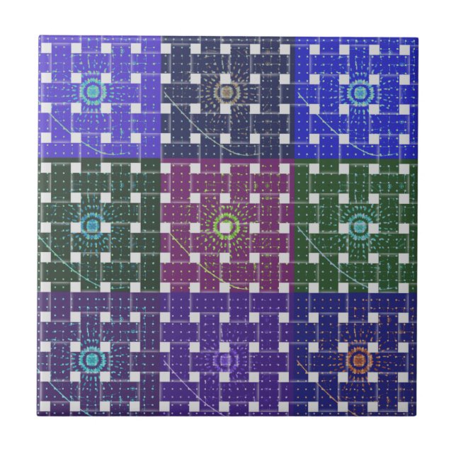 Checkered Blue and Purple Art Print Tile (Front)