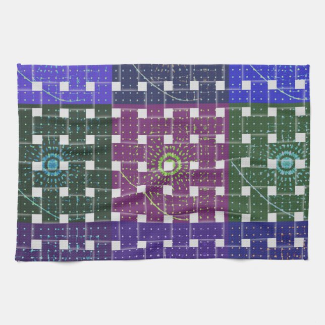 Checkered Blue and Purple Art Print Towel (Horizontal)