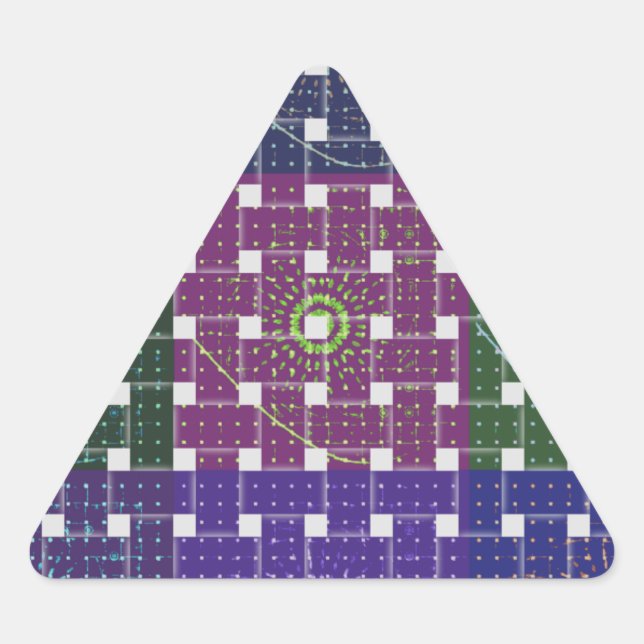 Checkered Blue and Purple Art Print Triangle Sticker (Front)