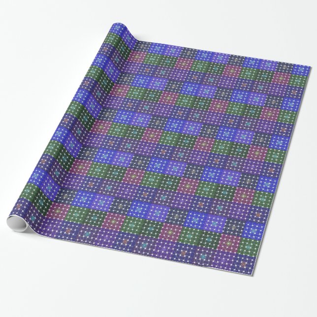 Checkered Blue and Purple Art Print Wrapping Paper (Unrolled)