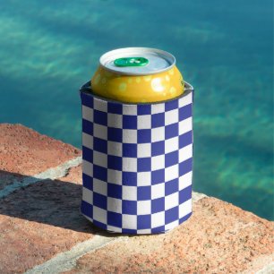 Checkered Blue and White Can Cooler
