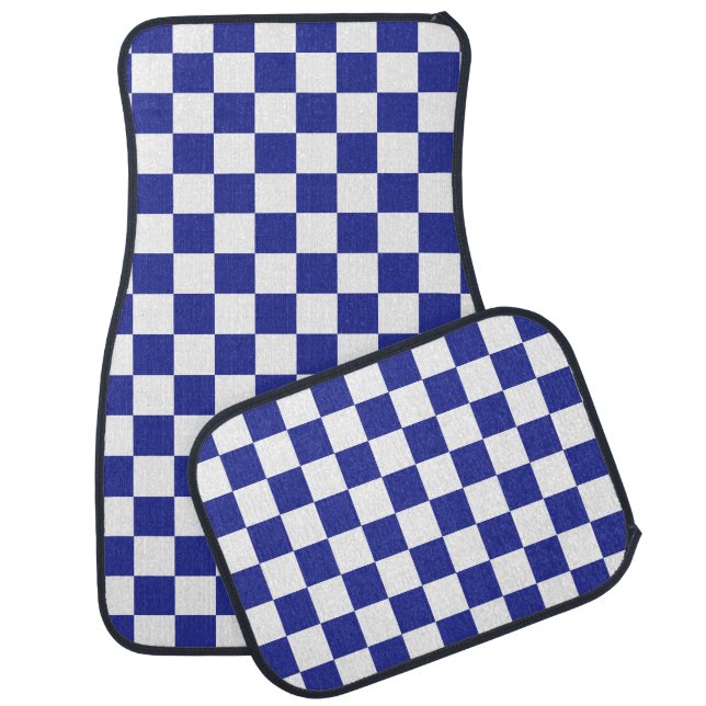 Checkered Blue and White  Car Floor Mat (Set)