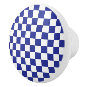 Checkered Blue and White  Ceramic Knob