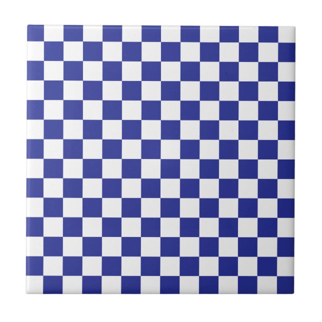 Checkered Blue and White  Ceramic Tile (Front)