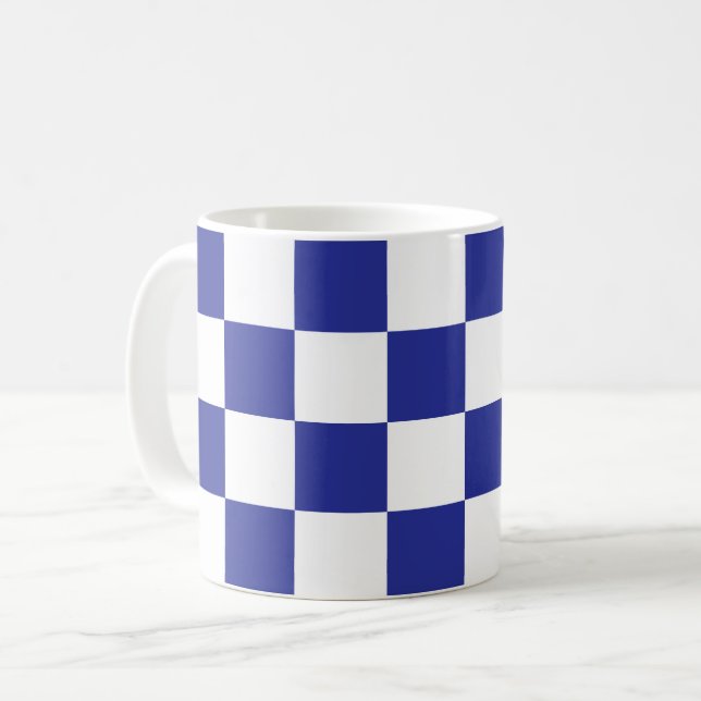 Checkered Blue and White  Coffee Mug (Front Left)