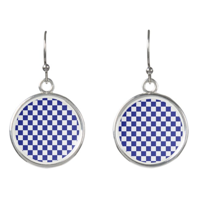 Checkered Blue and White  Earrings (Front)