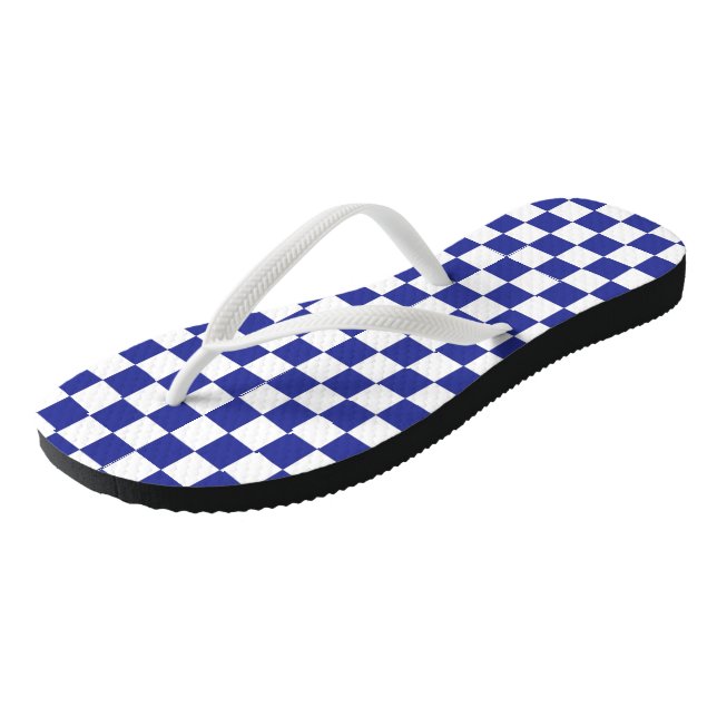 Checkered Blue and White  Flip Flops (Angled)