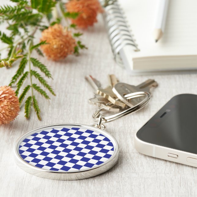 Checkered Blue and White  Keychain (Side)