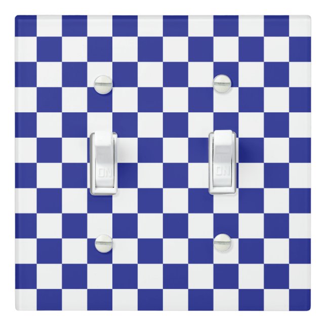 Checkered Blue and White  Light Switch Cover (In Situ)