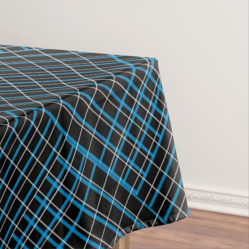 Checkered Blue and white lines Black BG Tablecloth