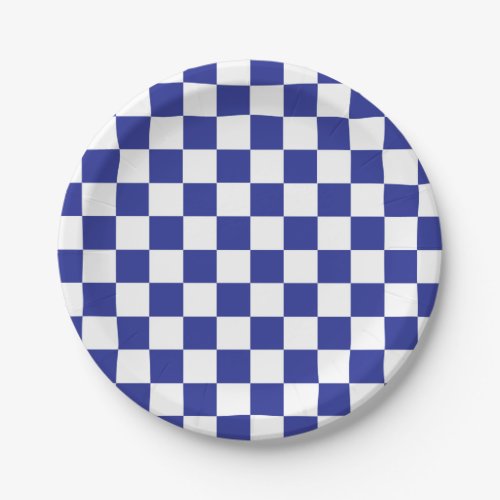 Checkered Blue and White Paper Plates