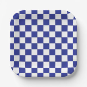 Checkered Blue and White  Paper Plates
