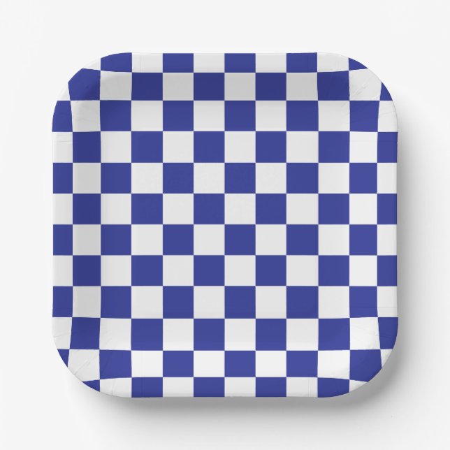 Checkered Blue and White  Paper Plates (Front)