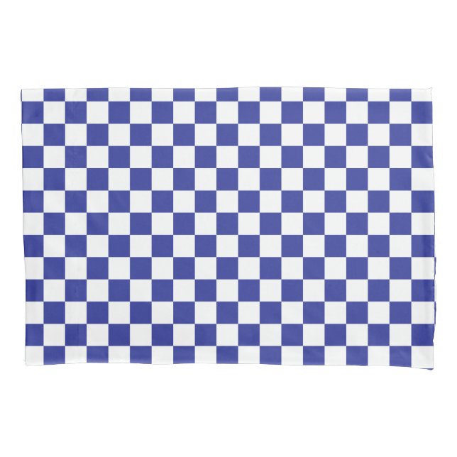 Checkered Blue and White  Pillow Case (Front-Left)