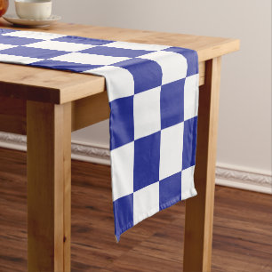 Checkered Blue and White  Short Table Runner