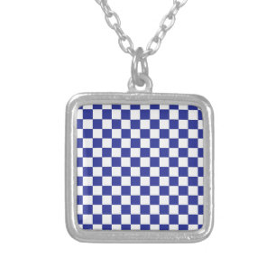 Checkered Blue and White Silver Plated Necklace